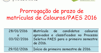 Matrícula de Calouros – 2016.1 Chamada matrículas de Calouros